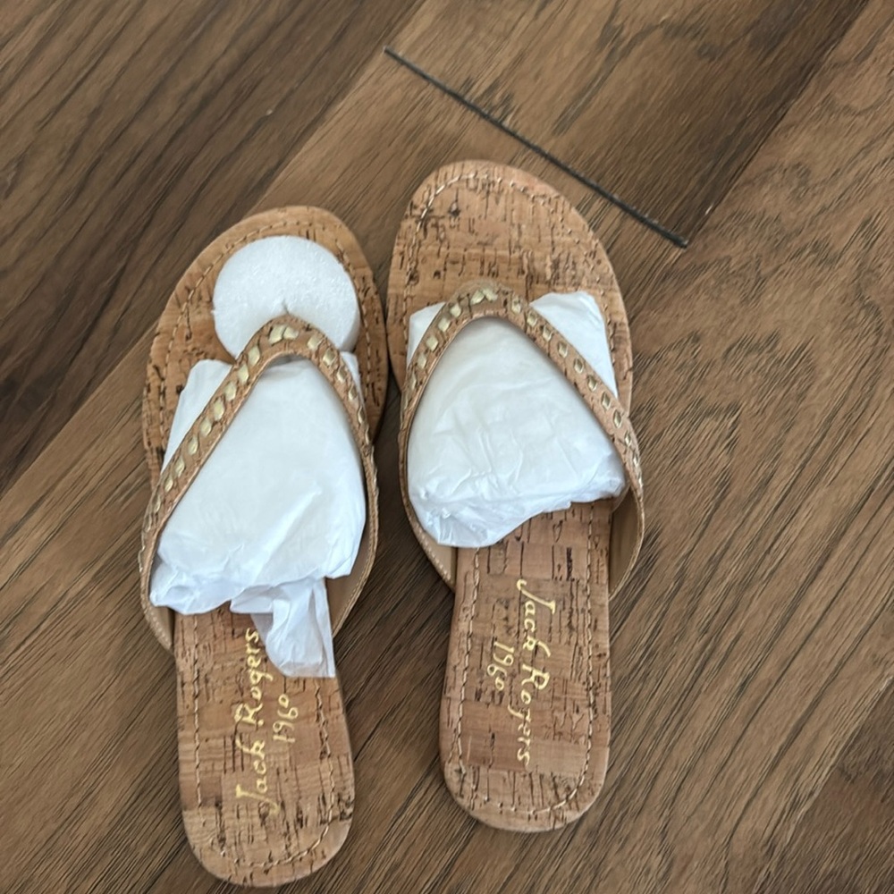 Cork and gold jack rogers